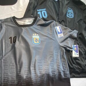 AFA Argentina Messi #10 Official Soccer Jersey & Jacket Set XL Black NWT